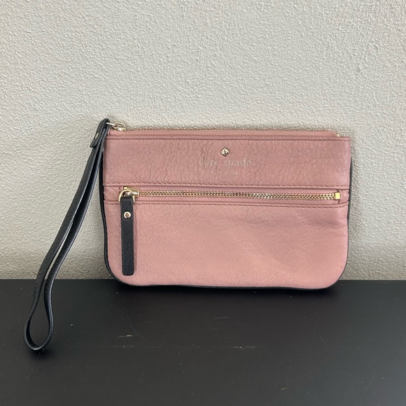 kate spade Handbags - Kate Spade Pebbled Leather Pink Black Wristlet Clutch Coin Purse